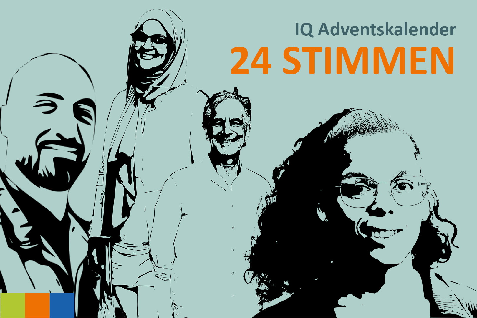 Grafik Gesichter von Personen, Vorschaubild für IQ Adventskalender 24 Stimmen